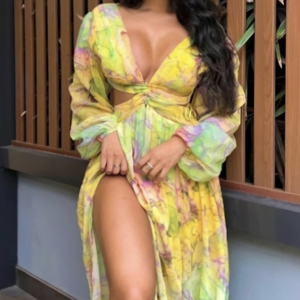 Fashion Nova Multicolor Long Sleeve Dress